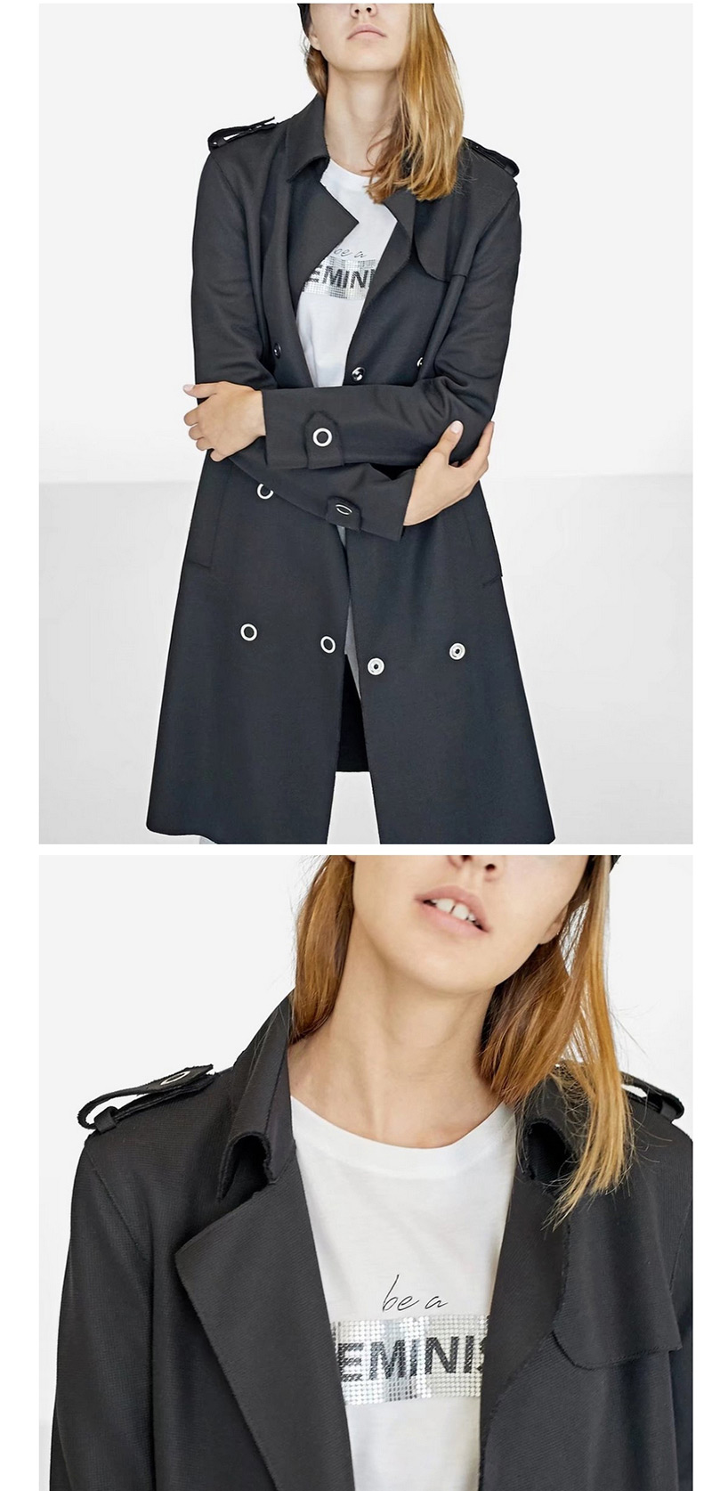 Trendy Black Pure Color Decorated Long Sleeves Coat,Coat-Jacket