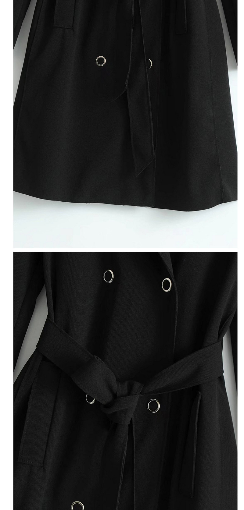 Trendy Black Pure Color Decorated Long Sleeves Coat,Coat-Jacket