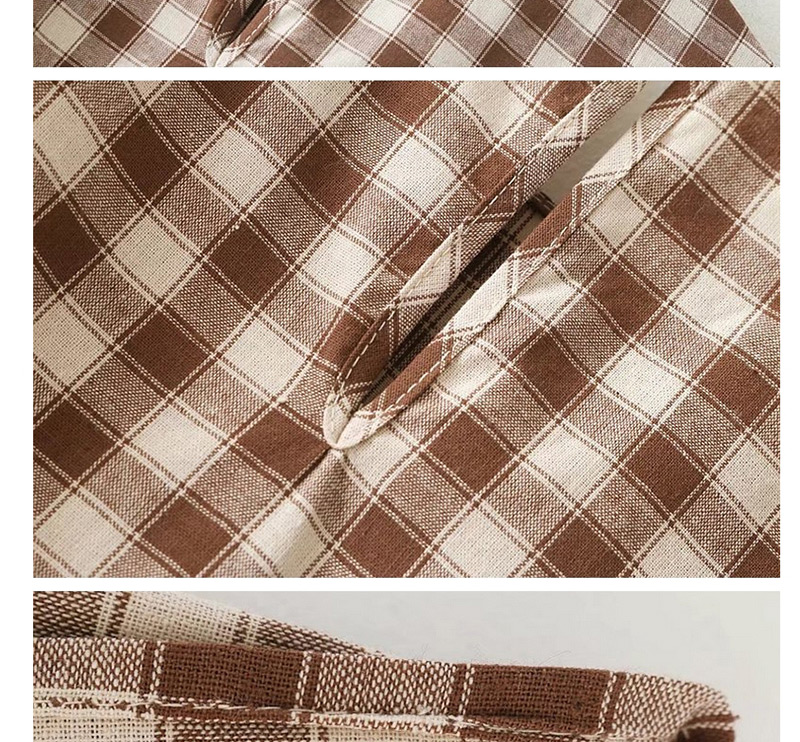 Trendy Khaki Grid Pattern Decorated Long Sleeves Shirt,Tank Tops & Camis