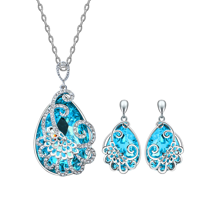 Fashion Blue Flower &diamond Decorated Jewelry Sets,Jewelry Sets