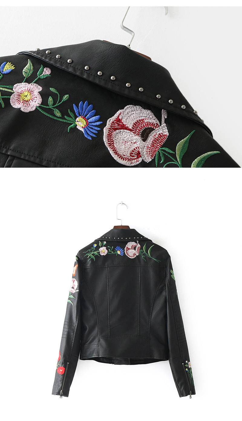 Fashion Black Flower Pattern Decorated Embroidery Jacket,Coat-Jacket