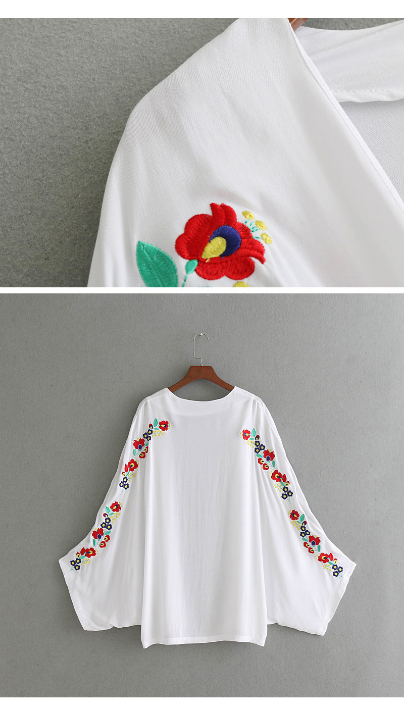 Fashion White Flower Pattern Decorated Long Sleeves Cardigan,Tank Tops & Camis