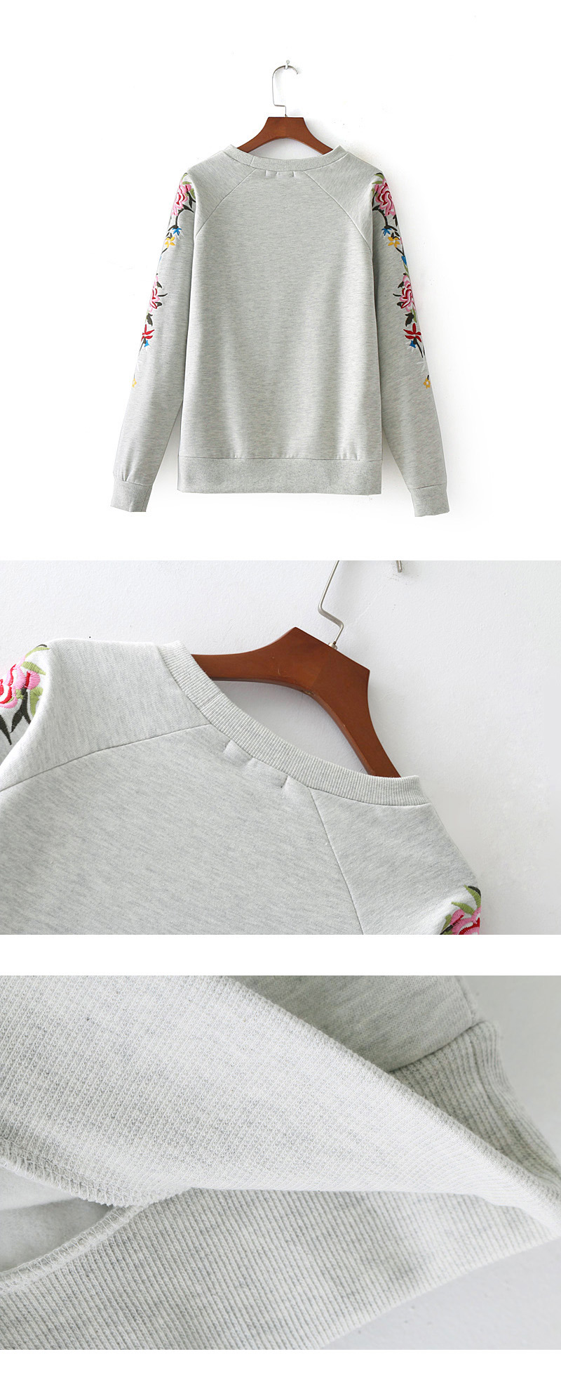 Fashion Gray Flower Pattern Decorated Long Sleeves Hoodie,Tank Tops & Camis