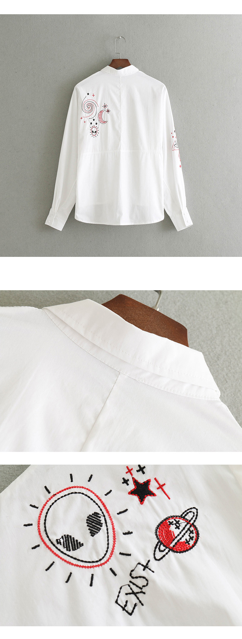 Fashion White Graffiti Pattern Decorated Long Sleeves Shirt,Tank Tops & Camis