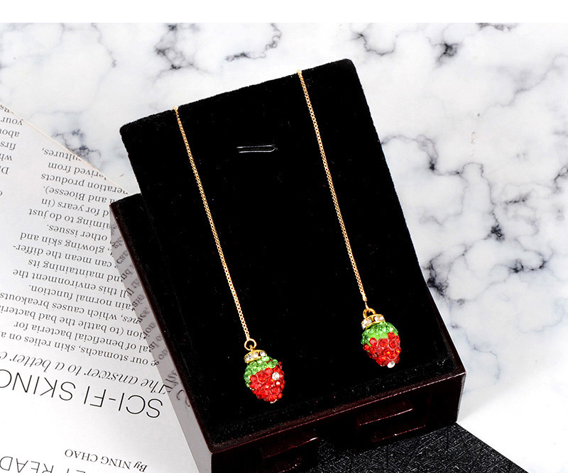 Fashion White Strawberry Pendant Decorated Long Earrings,Drop Earrings