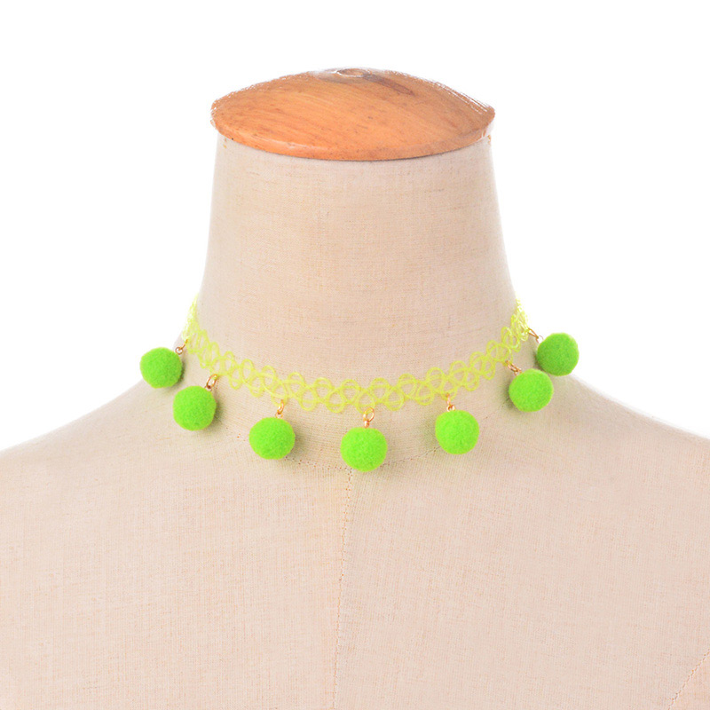 Trendy Green Fuzzy Ball Decorated Pure Color Choker,Chokers