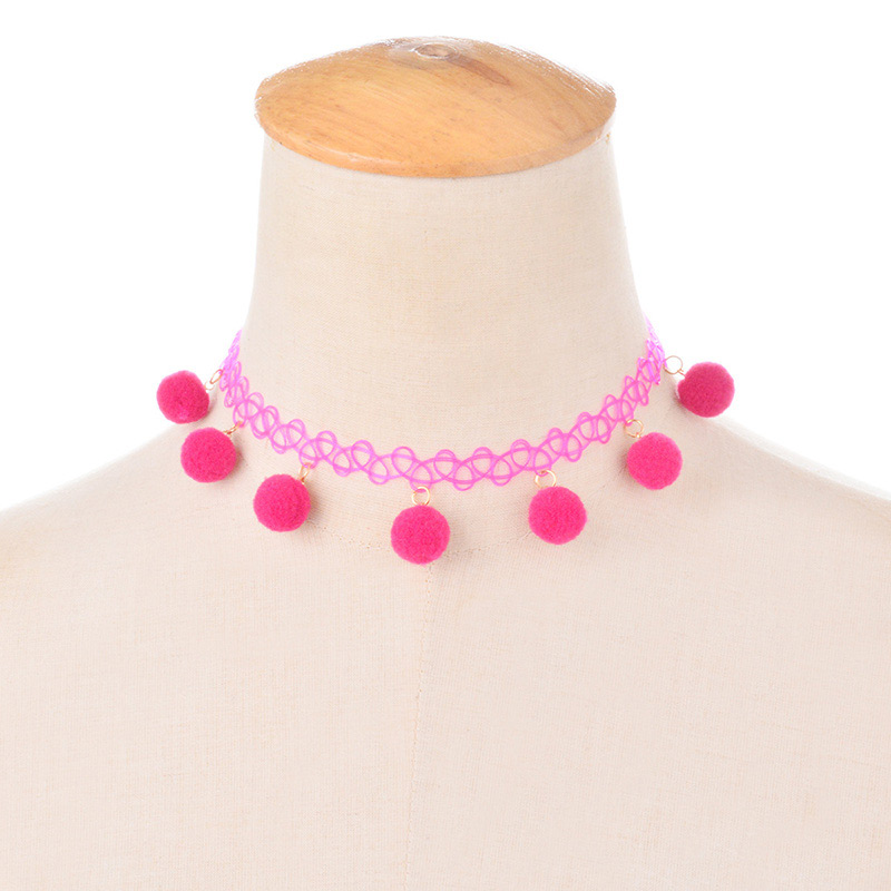 Trendy Plum Red Fuzzy Ball Decorated Pure Color Choker,Chokers