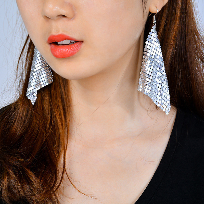 Trendy Silver Color Sequins Decorated Square Shape Earrings,Drop Earrings
