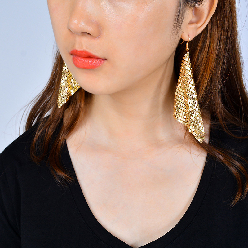 Trendy Gold Color Sequins Decorated Square Shape Earrings,Drop Earrings