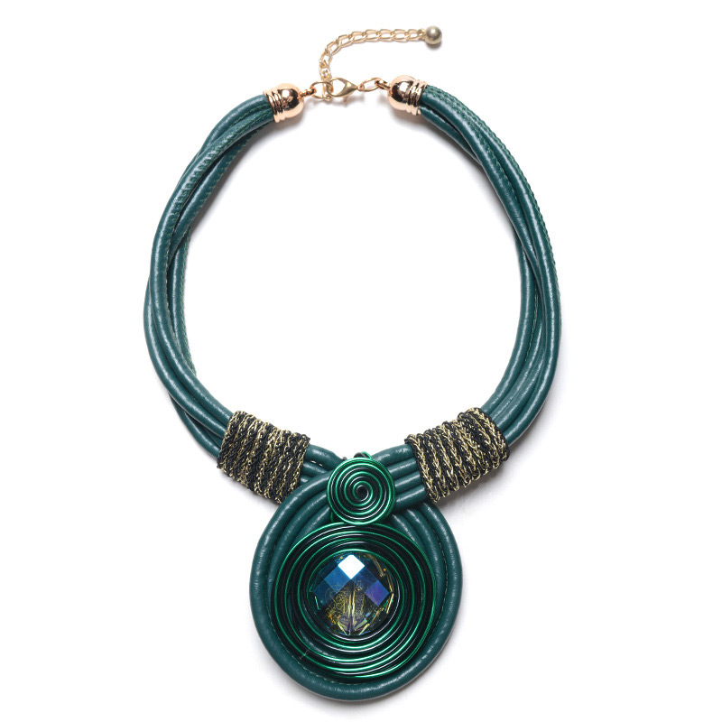 Exaggerated Blue Diamond Decorated Hand-woven Necklace,Bib Necklaces
