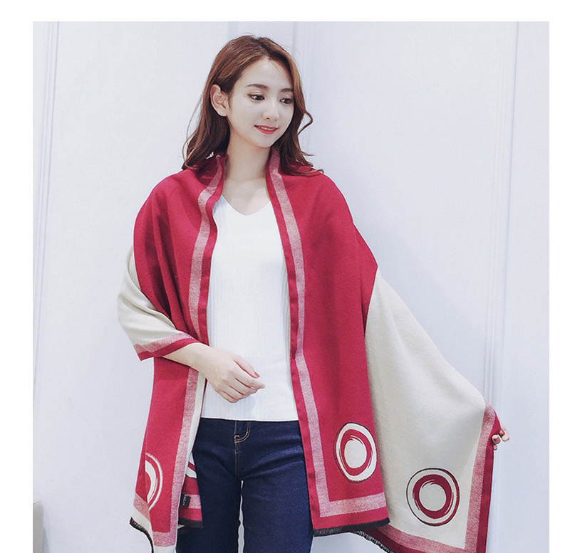 Trendy Red+white Color Matching Decorated Thicken Scarf,knitting Wool Scaves