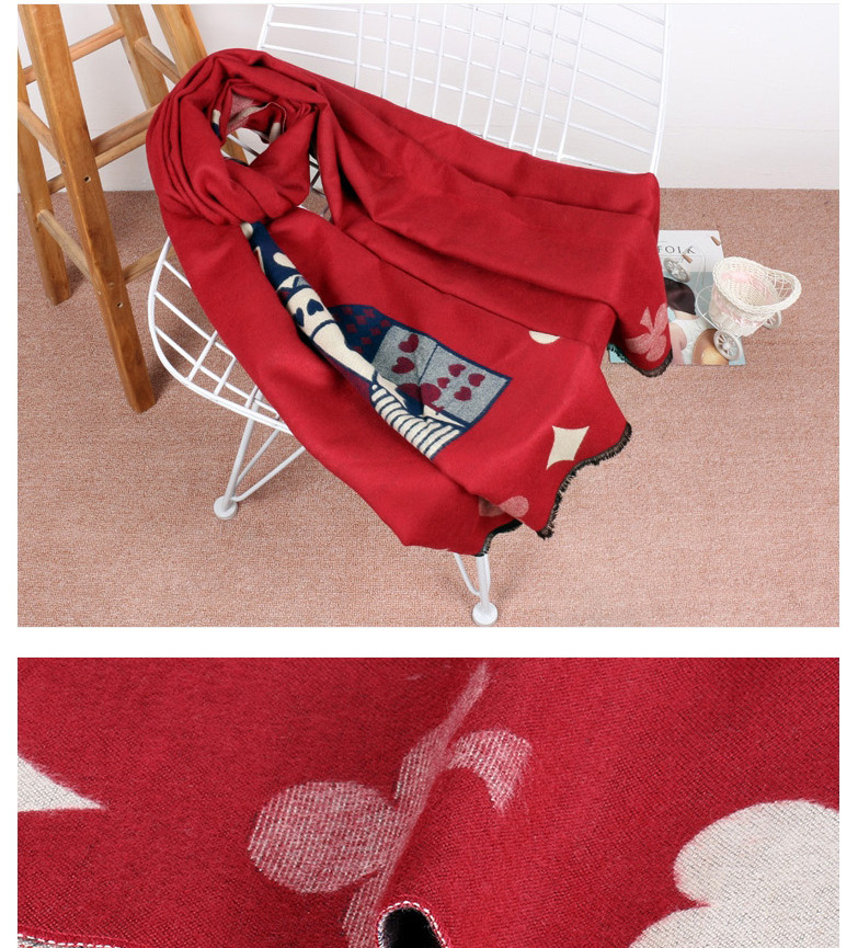 Trendy Red Playing Cards Decorated Thicken Scarf,knitting Wool Scaves