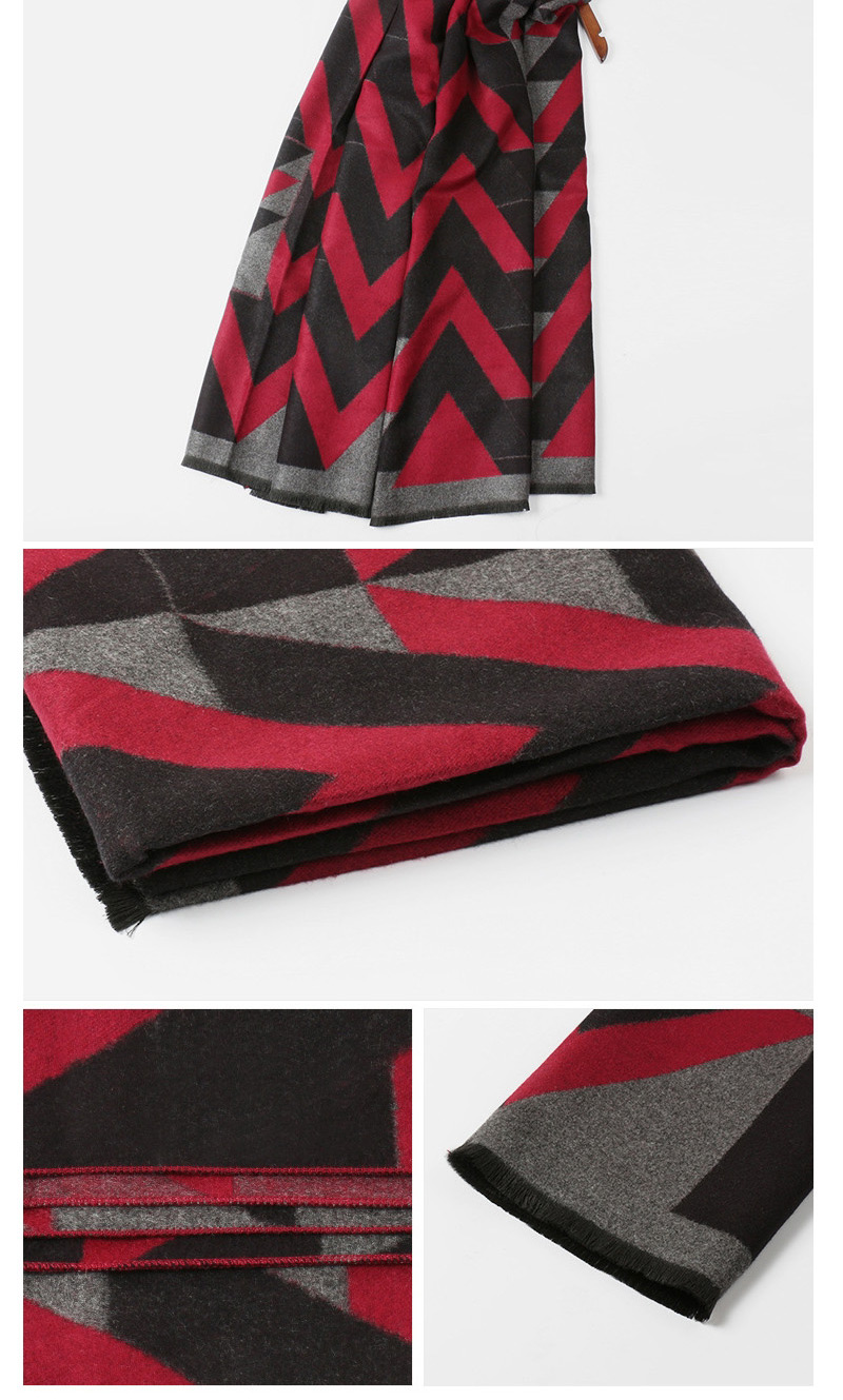 Trendy Dark Red+black V Shape Pattern Decorated Dual Use Scarf,knitting Wool Scaves
