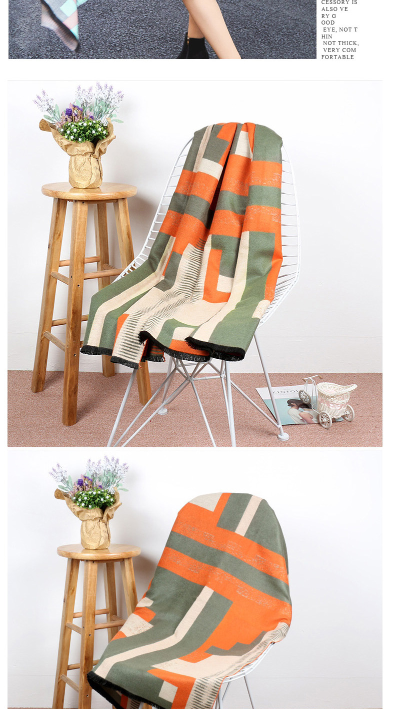 Trendy Olive+orange Color Matching Decorated Thicken Scarf,knitting Wool Scaves