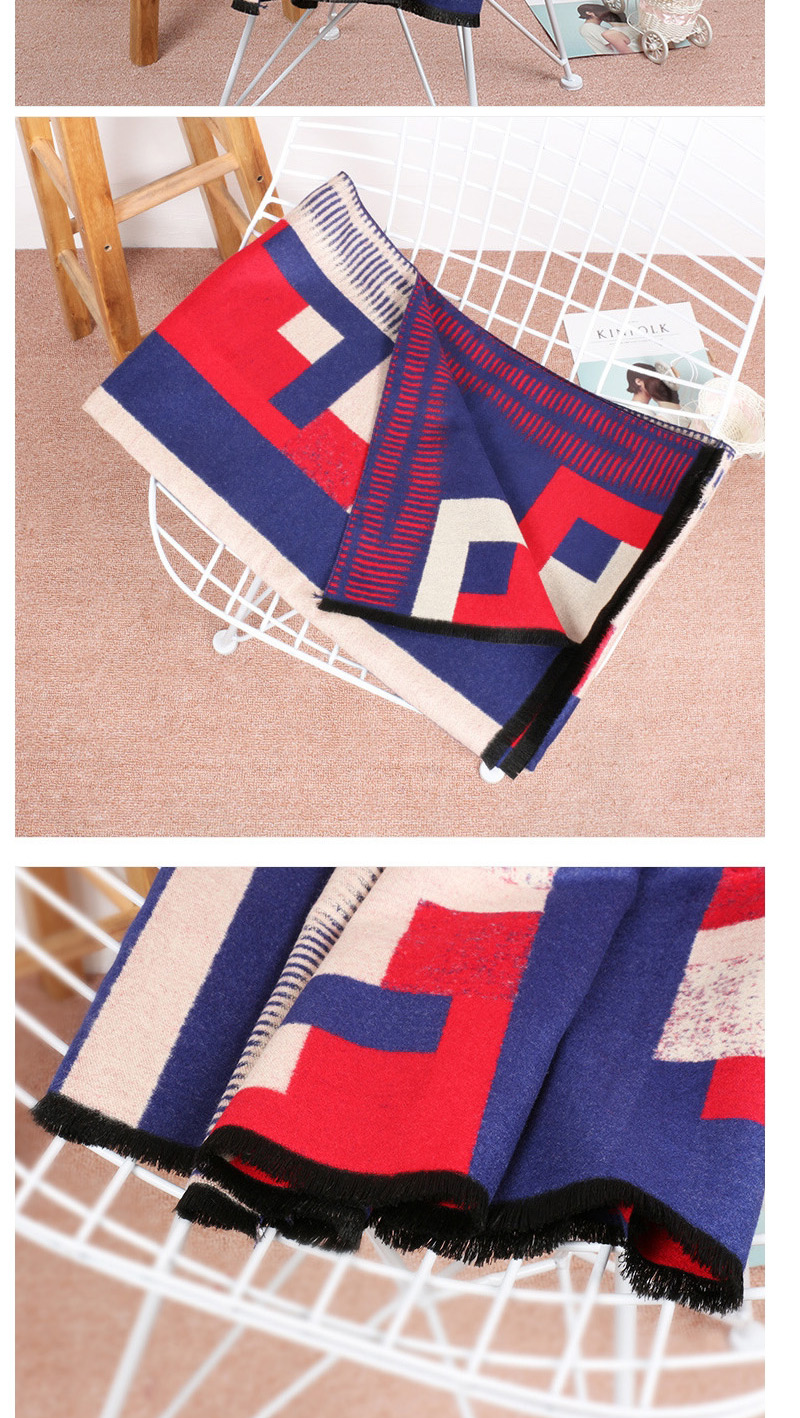 Trendy Navy+red Color Matching Decorated Thicken Scarf,knitting Wool Scaves