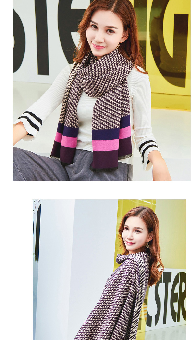 Trendy Navy+beige Wave Pattern Ecorated Thicken Dual Use Scarf,knitting Wool Scaves