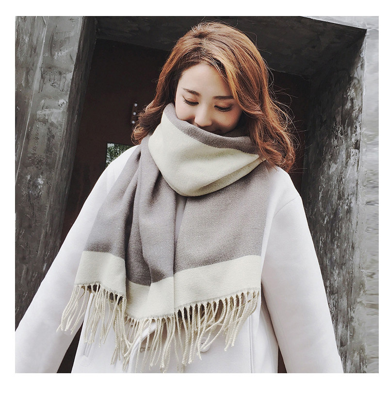 Trendy Beige Tassel Decorated Thicken Dual Use Scarf,knitting Wool Scaves