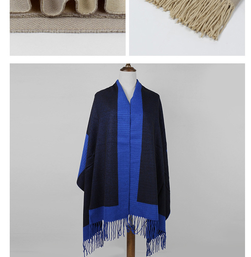 Trendy Navy Tassel Decorated Thicken Dual Use Scarf,knitting Wool Scaves