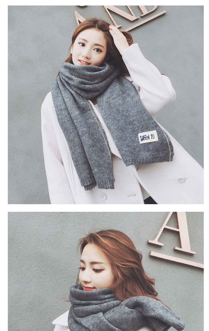 Trendy Milk White Letter Pattern Decorated Knitting Thicken Scarf,knitting Wool Scaves