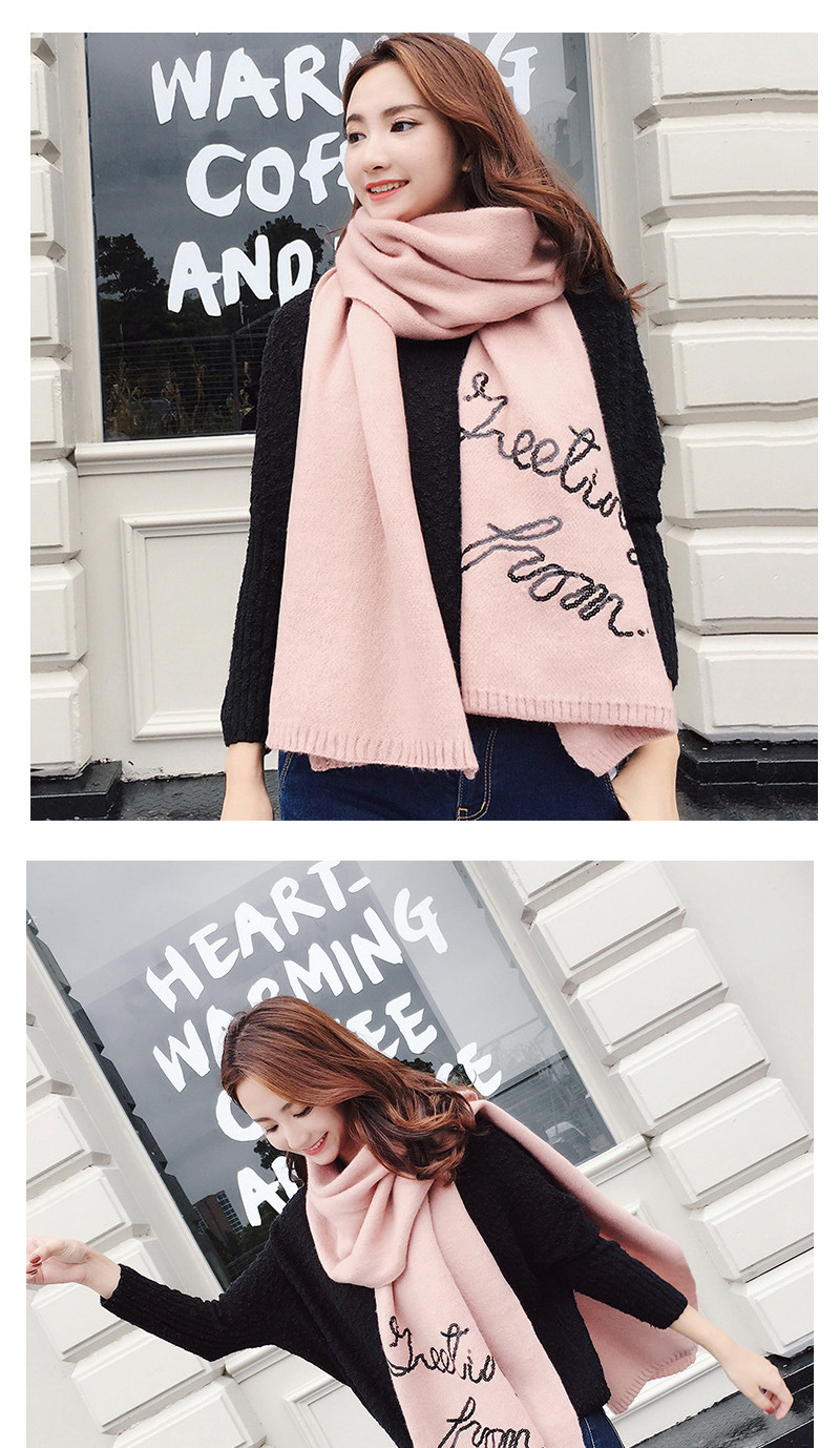 Trendy Beige Letter Pattern Decorated Thicken Dual Use Scarf,knitting Wool Scaves