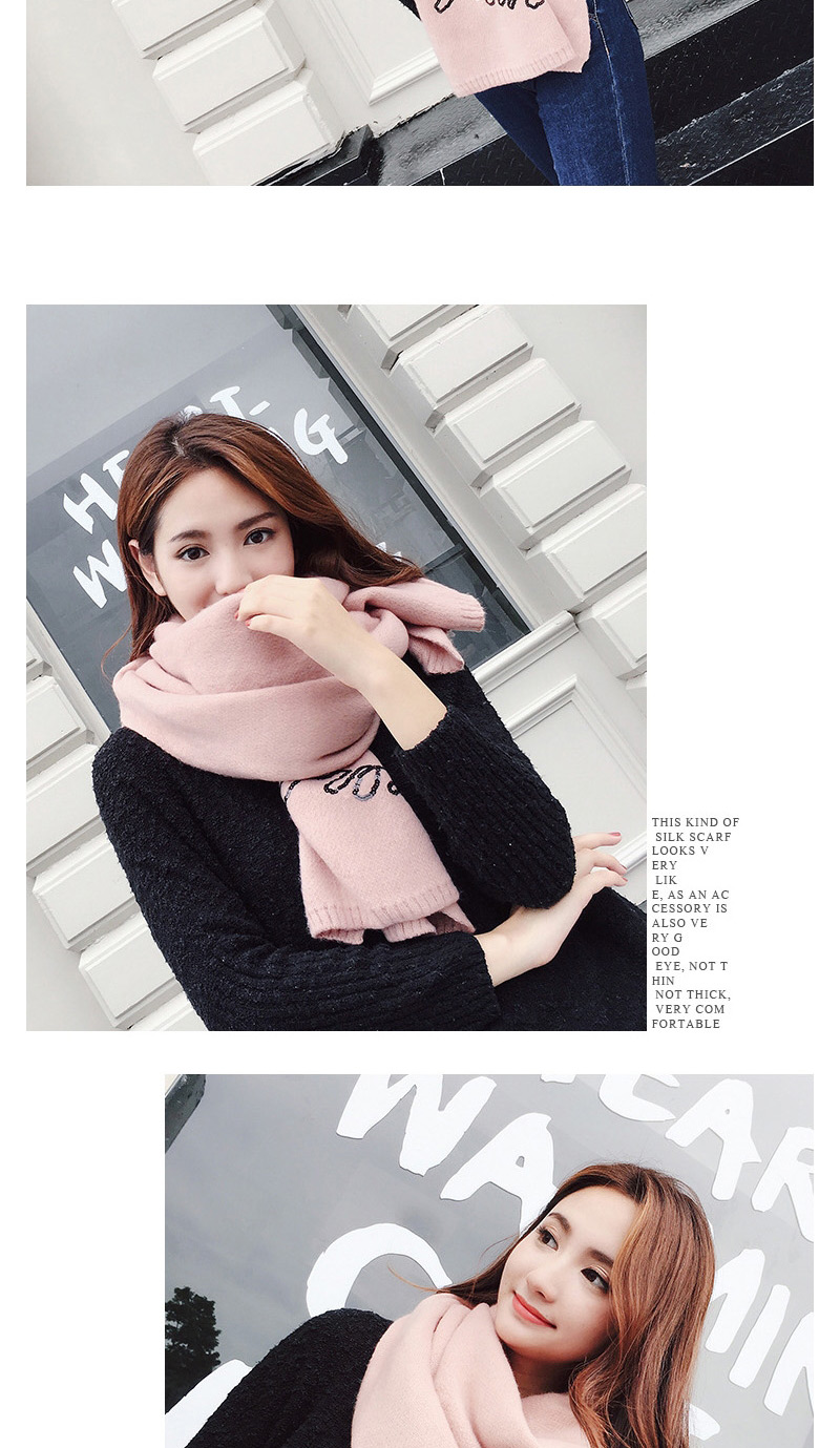 Trendy Pink Letter Pattern Decorated Thicken Dual Use Scarf,knitting Wool Scaves