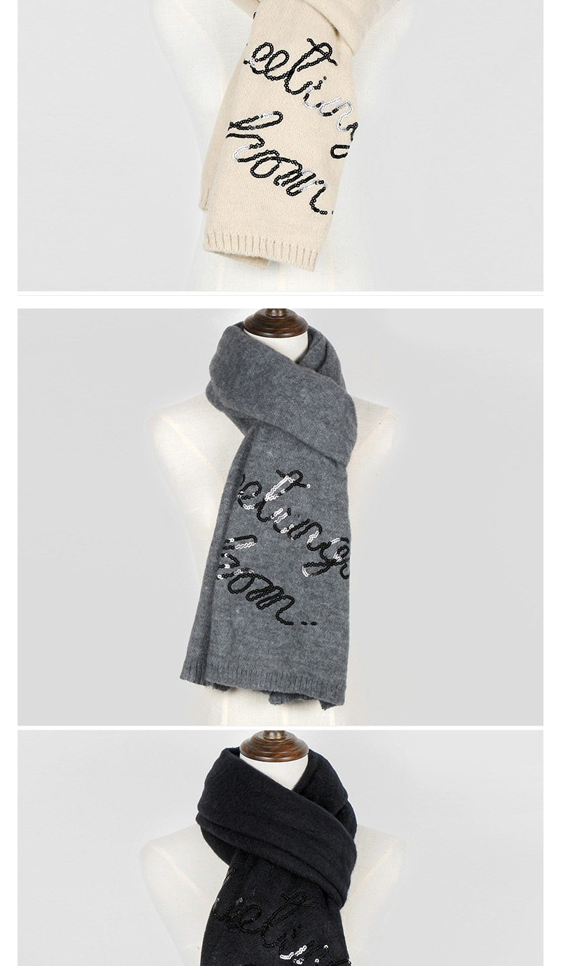 Trendy Gray Letter Pattern Decorated Thicken Dual Use Scarf,knitting Wool Scaves