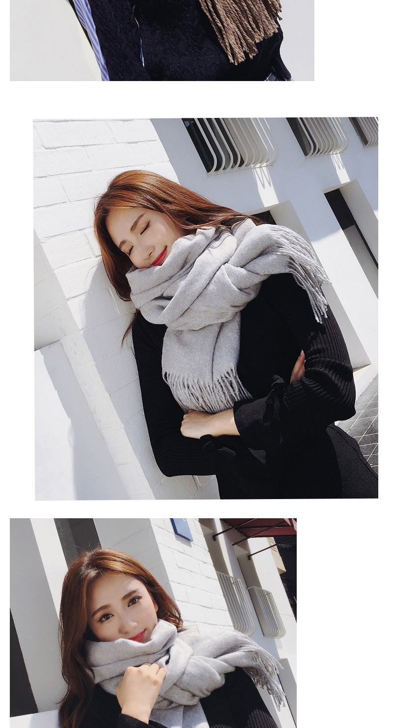 Trendy Light Gray Pure Color Decorated Tassel Design Scarf,knitting Wool Scaves