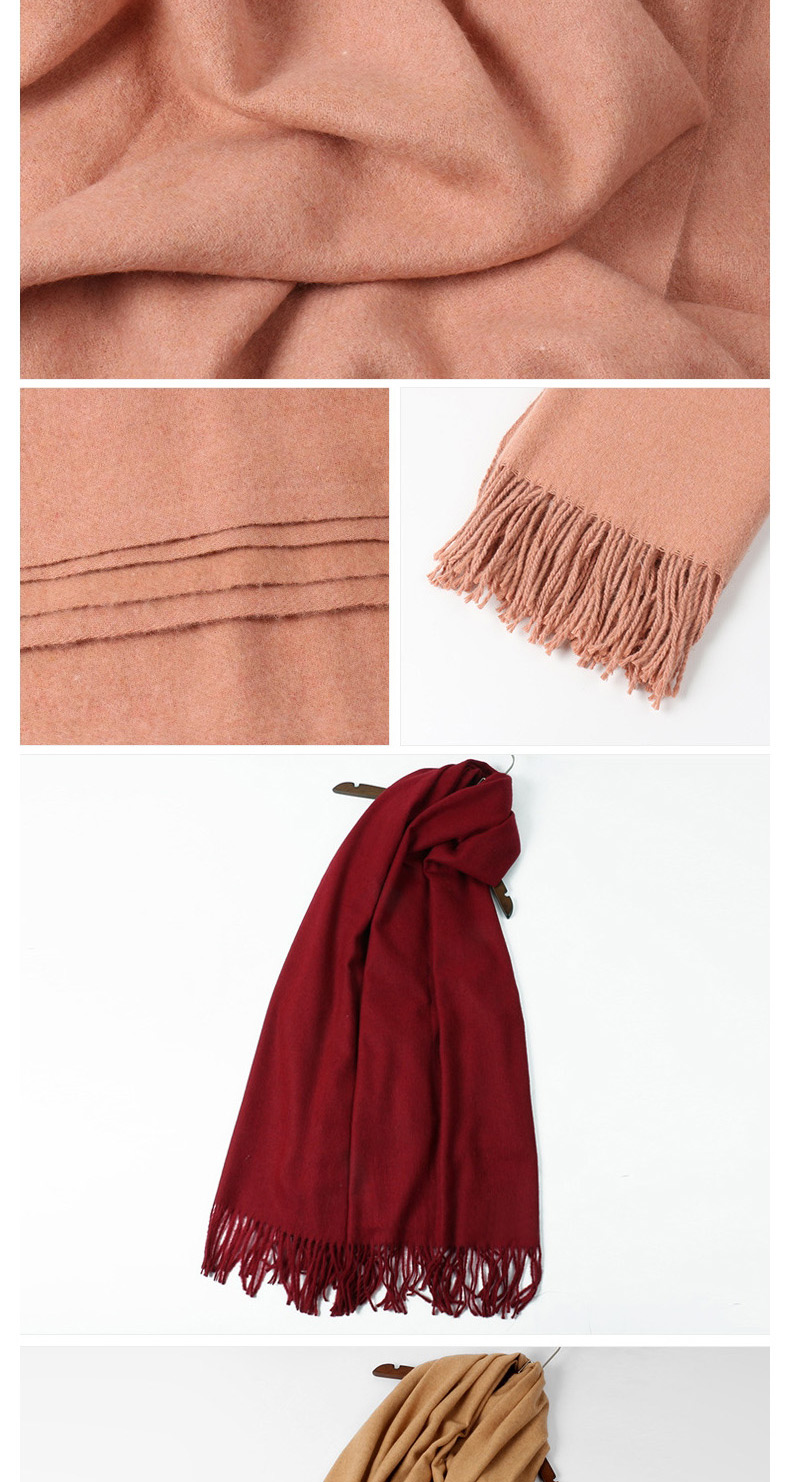 Trendy Apricot Pure Color Decorated Tassel Design Scarf,knitting Wool Scaves