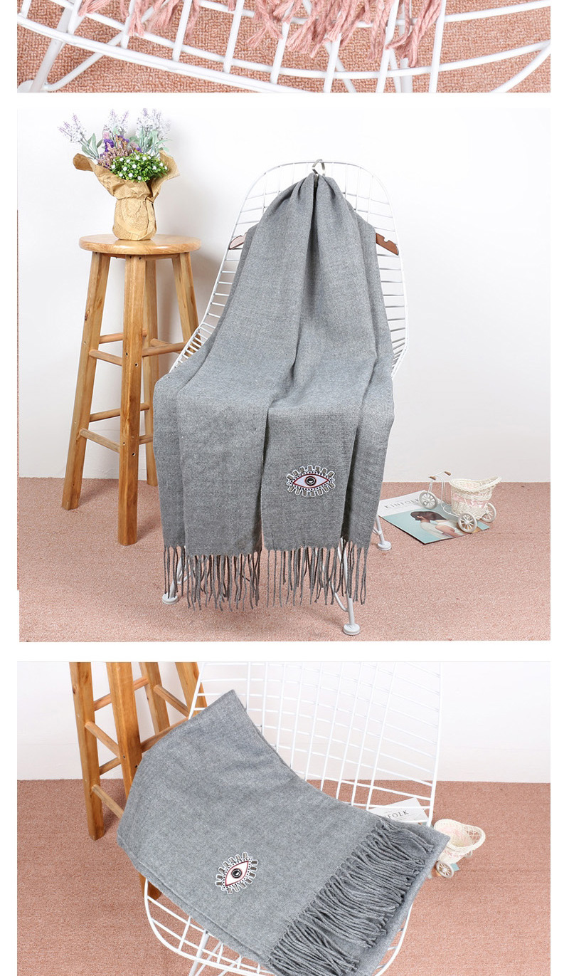 Trendy Gray Eye Pattern Decorated Tassel Design Scarf,knitting Wool Scaves