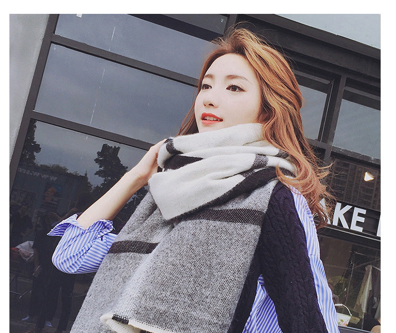 Fashion Gray Stripe Pattern Decorated Thicken Dual Use Scarf,knitting Wool Scaves