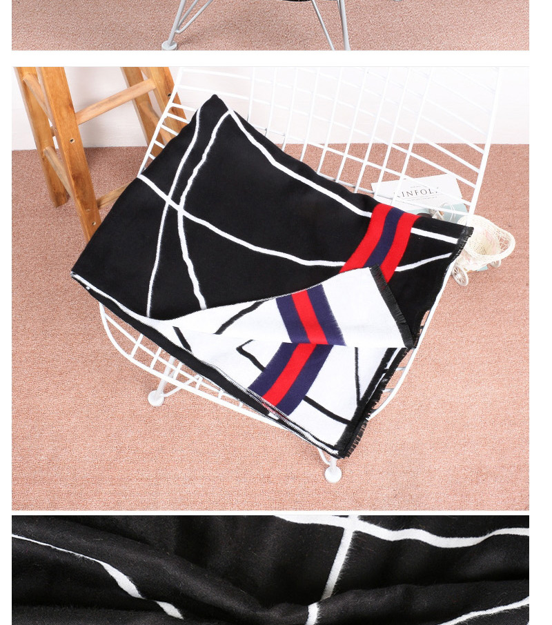 Fashion Black Line Pattern Ecorated Thicken Dual Use Scarf,knitting Wool Scaves