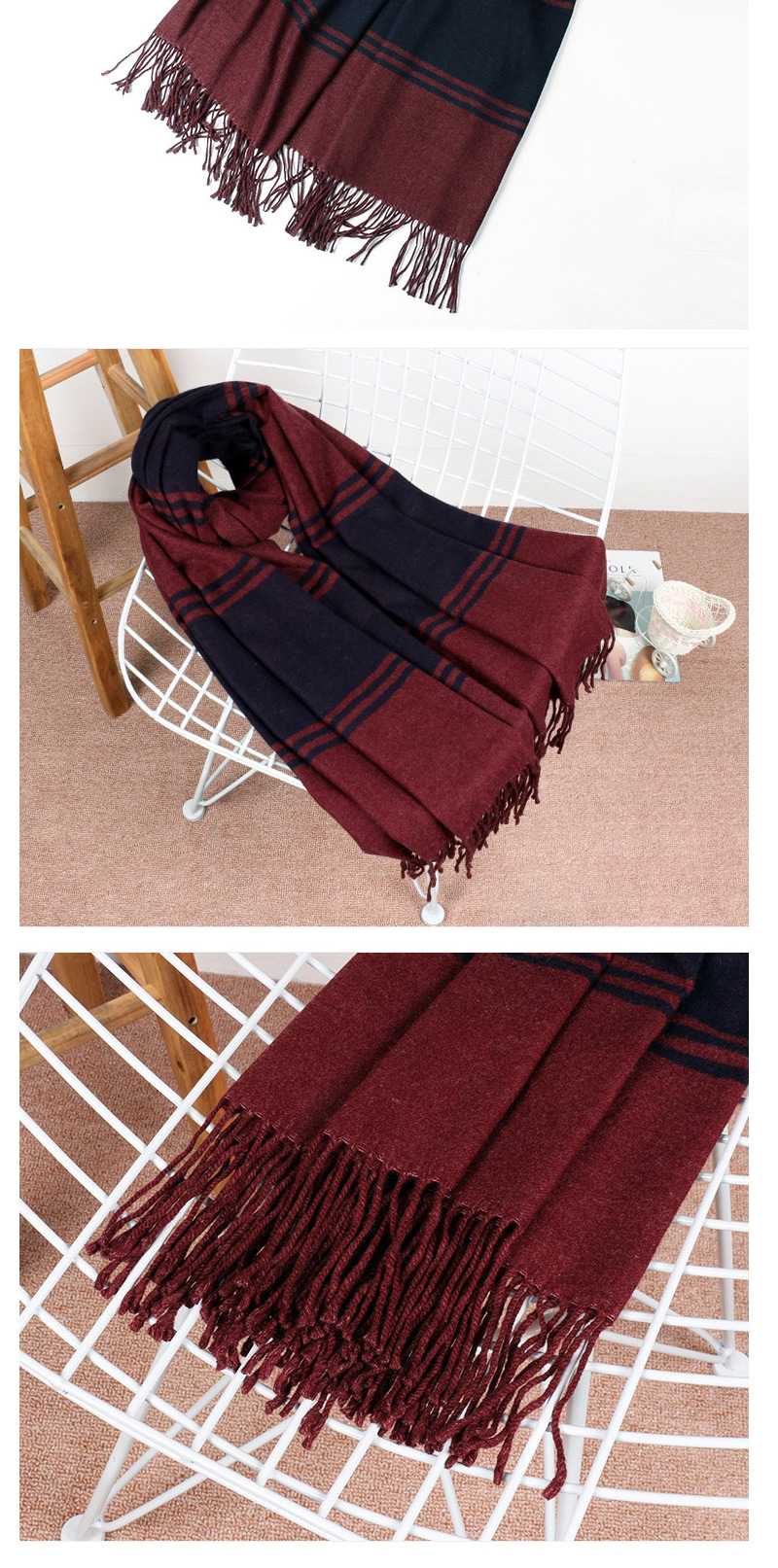 Fashion Claret Red Stripe Pattern Decorated Dual Use Scarf,knitting Wool Scaves