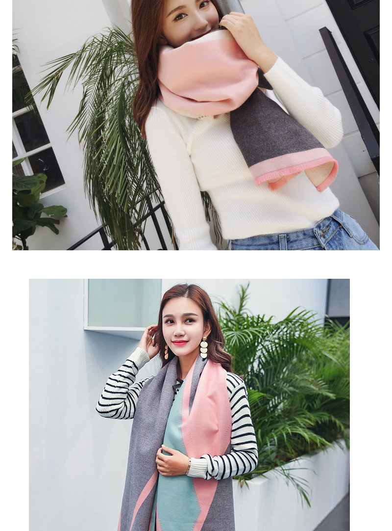 Fashion Light Gray+pink Color Matching Decorated Dual Use Scarf,knitting Wool Scaves