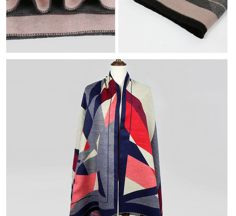 Fashion Pink+gray Geometric Shape Pattern Decorated Dual Use Scarf,knitting Wool Scaves