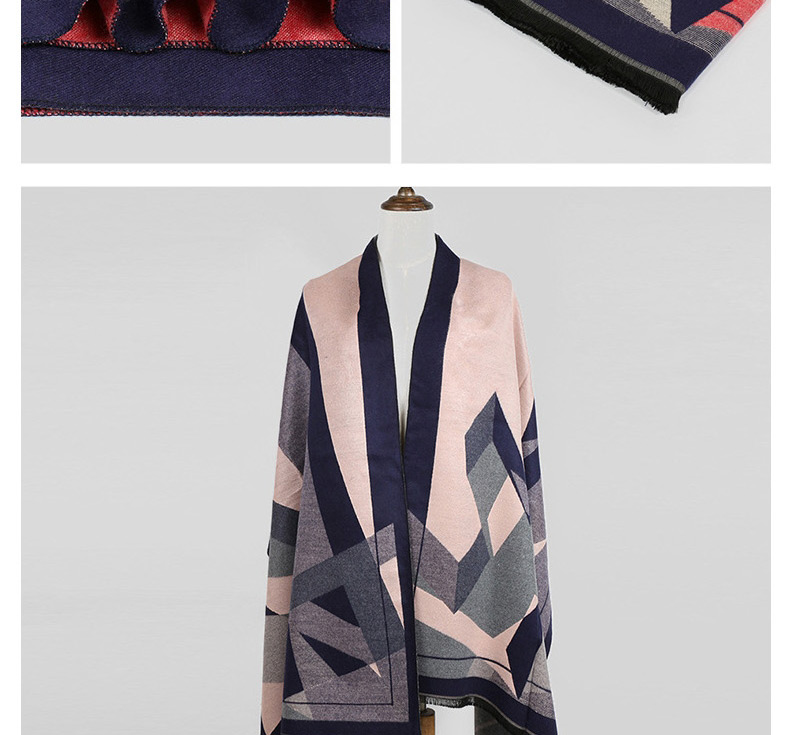 Fashion Navy+pink Geometric Shape Pattern Decorated Dual Use Scarf,knitting Wool Scaves