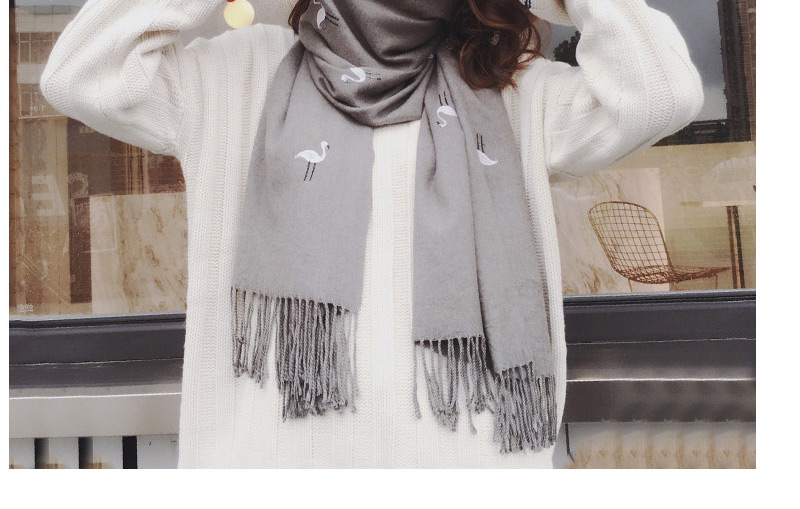 Fashion Gray Cranes Pattern Decorated Tassel Design Scarf,knitting Wool Scaves