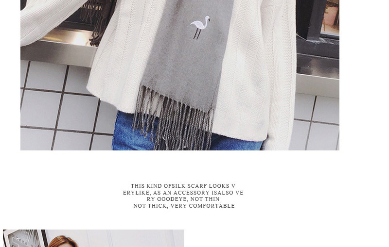 Fashion Gray Cranes Pattern Decorated Tassel Design Scarf,knitting Wool Scaves