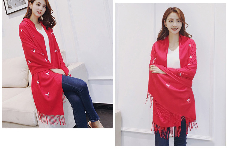 Fashion Red Cranes Pattern Decorated Tassel Design Scarf,knitting Wool Scaves