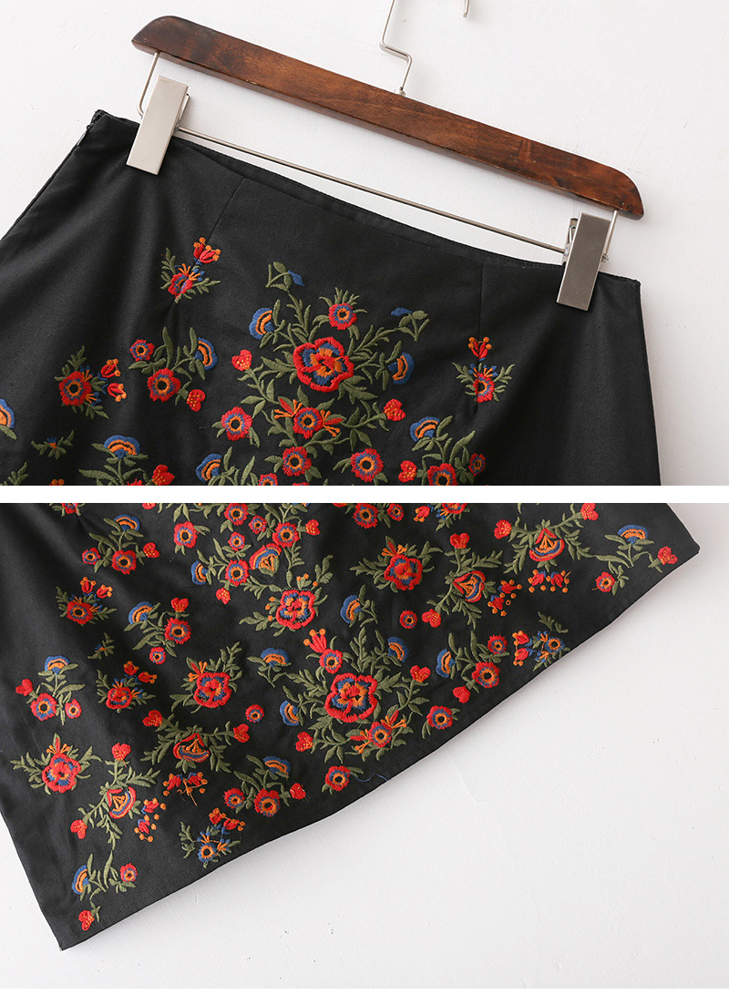 Fashion Black Flower Pattern Decorated Simple Skirt,Skirts
