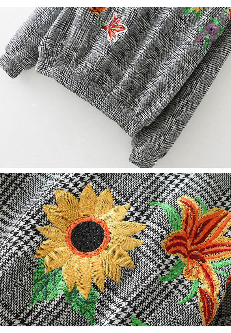 Fashion Gray Sunflower Pattern Decorated Long Sleevs Blouse,Tank Tops & Camis