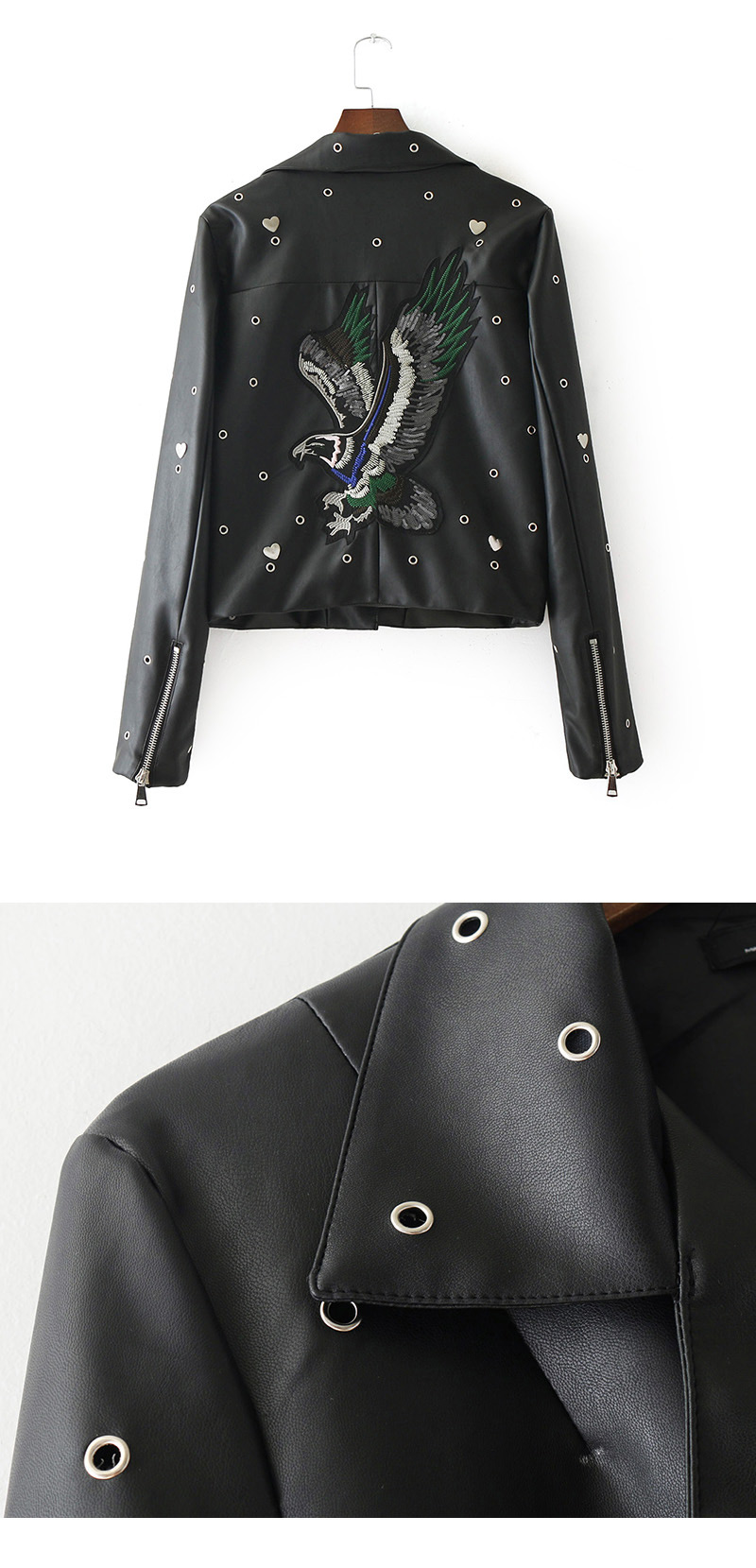 Fashion Black Heart Shape Pattern Decorated Coat,Coat-Jacket
