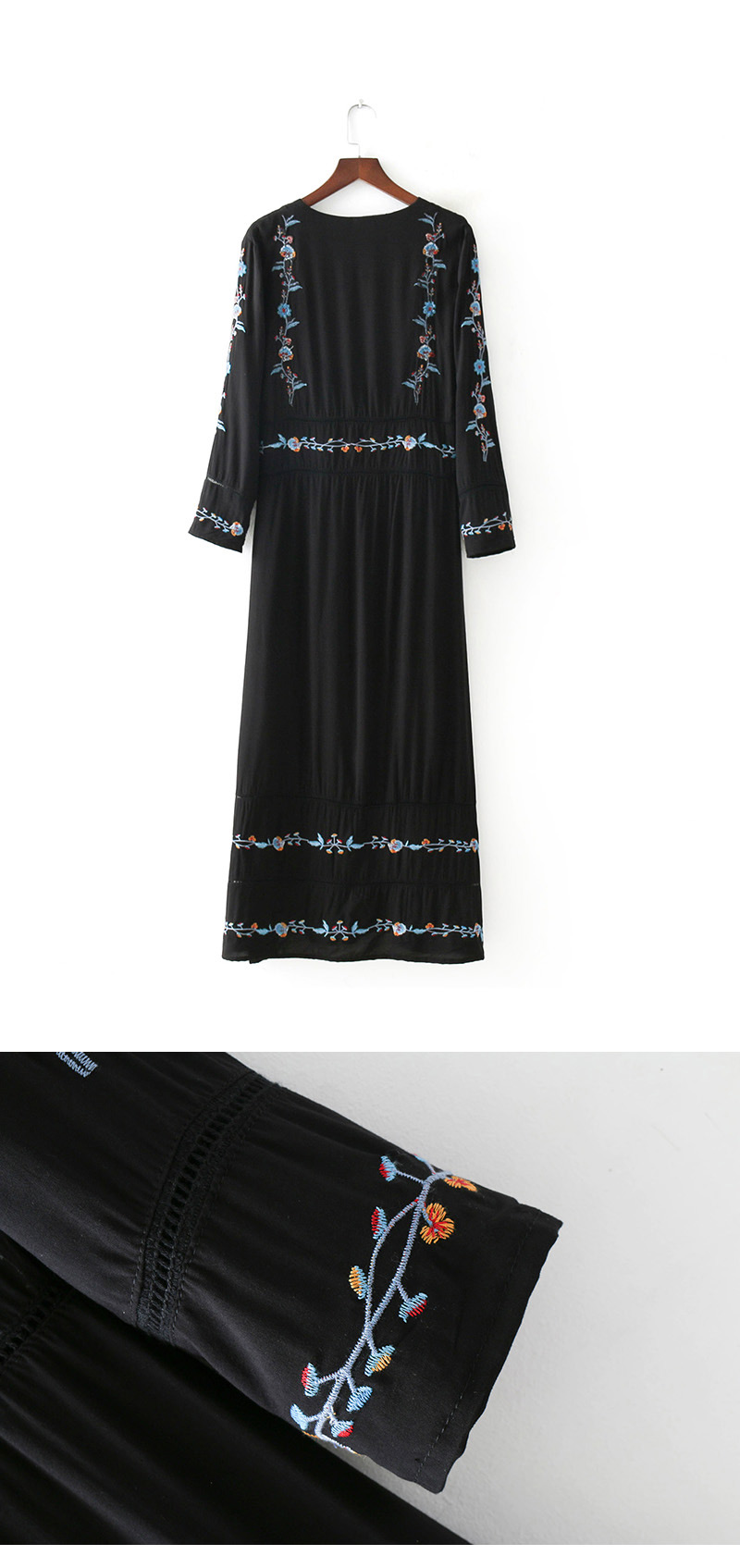 Fashion Black Embroidery Flower Decorated Long Dress,Skirts