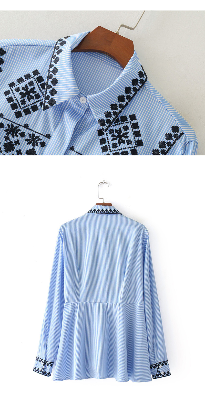 Fashion Blue Tassel Decorated Long Sleevs Shirt,Tank Tops & Camis