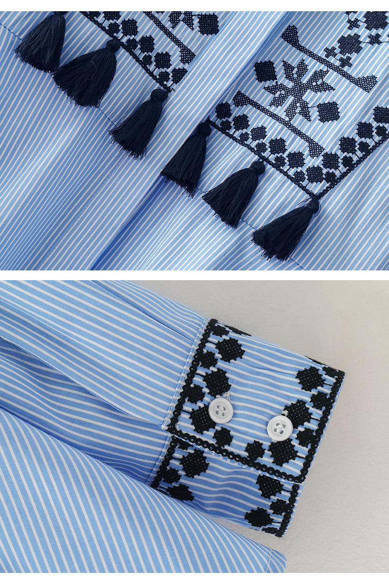 Fashion Blue Tassel Decorated Long Sleevs Shirt,Tank Tops & Camis
