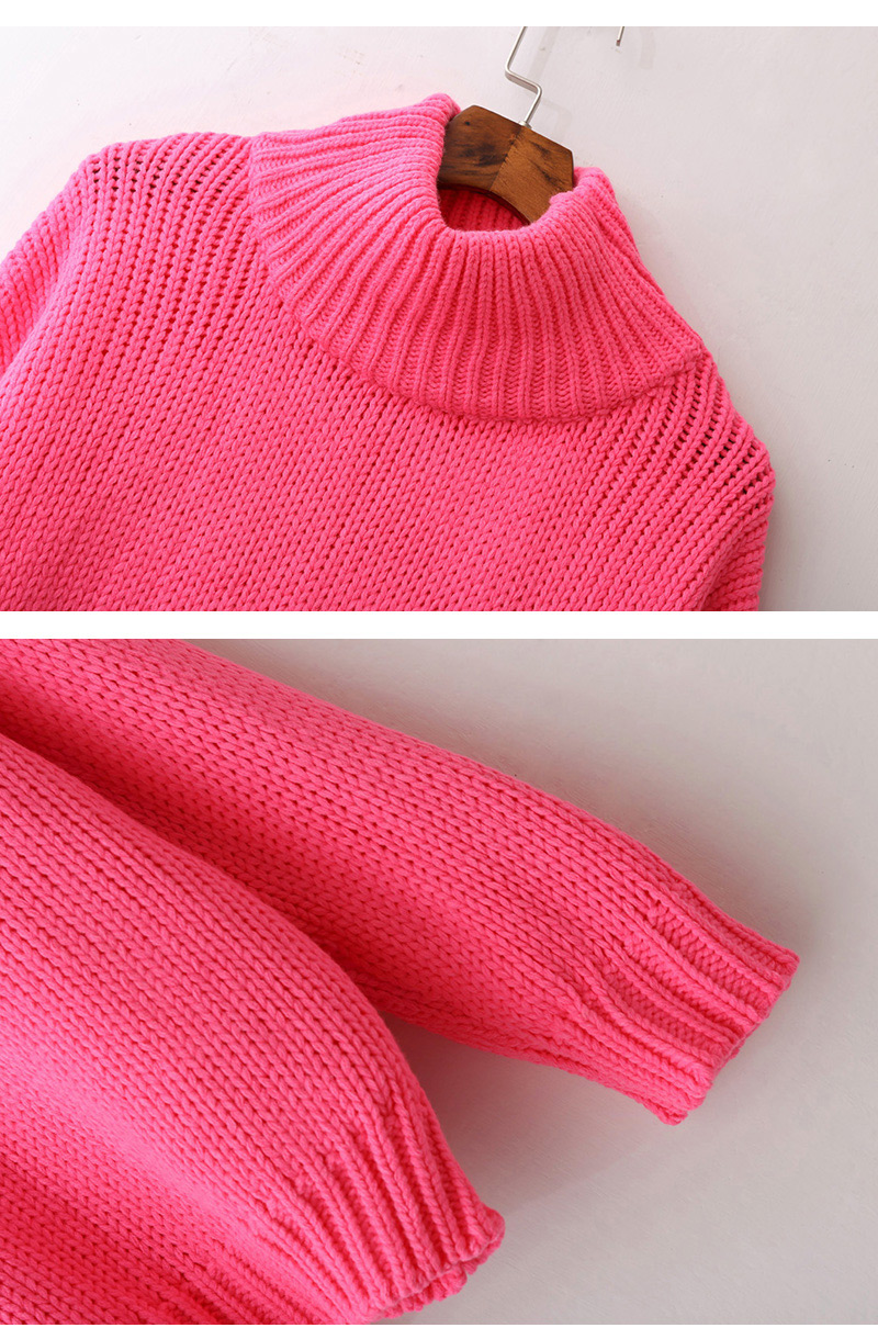 Fashion Pink Pure Color Decorated Long Sleevs Sweater,Sweater