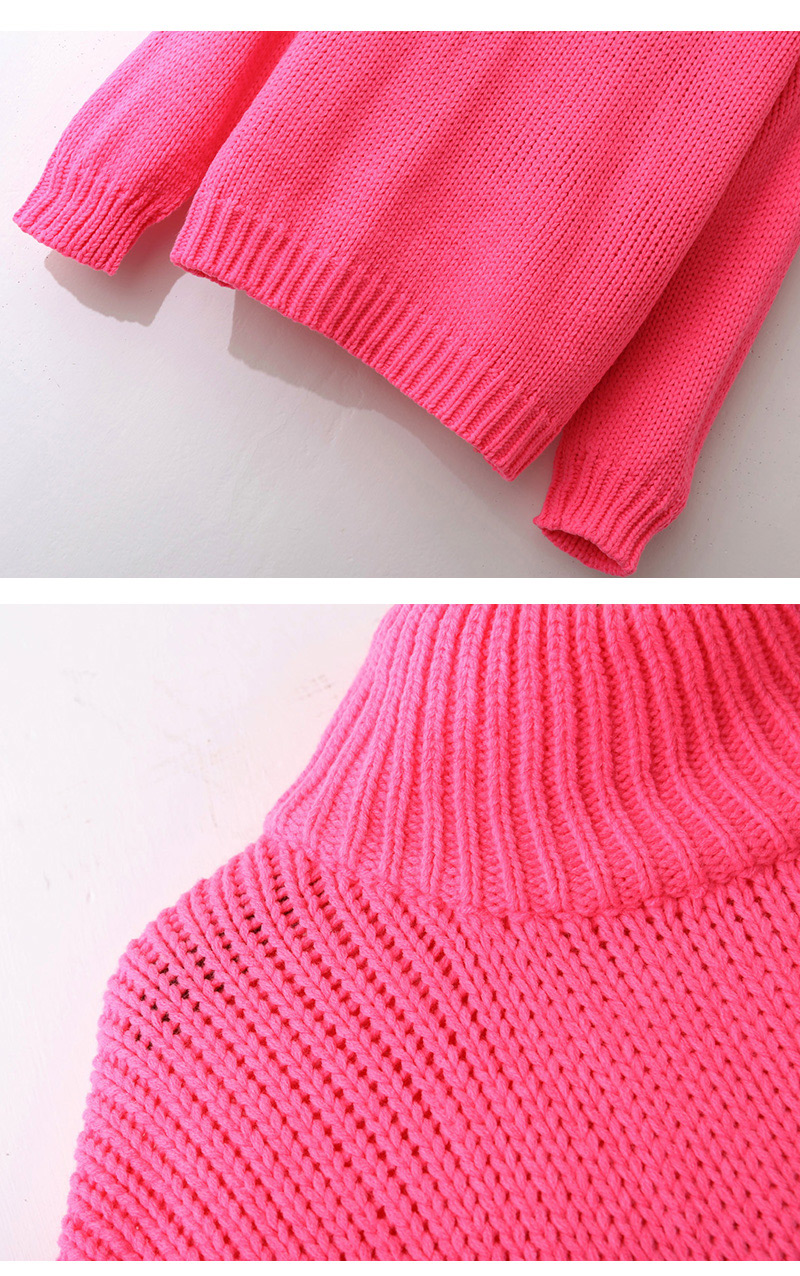 Fashion Pink Pure Color Decorated Long Sleevs Sweater,Sweater