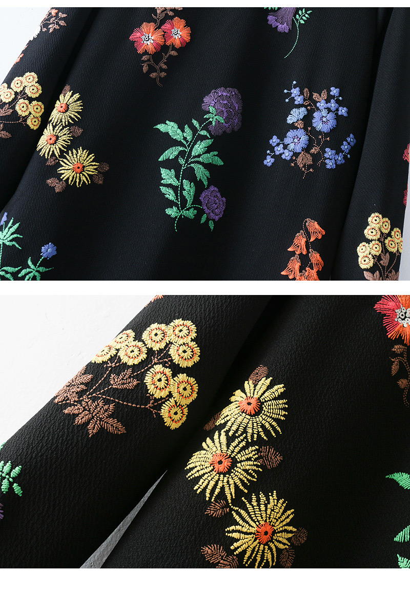 Fashion Black Embroidery Flower Decorated Long Dress,Long Dress