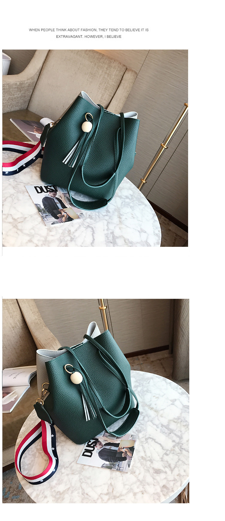 Fashion Green Tassel Shape Decorated Bag (3pcs),Messenger bags