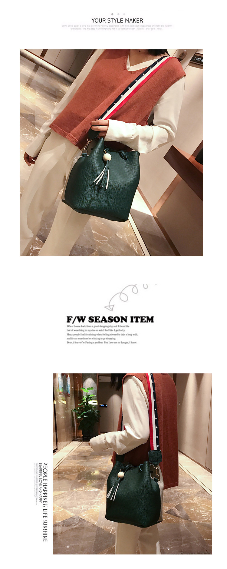 Fashion Light Brown Tassel Shape Decorated Bag (3pcs),Messenger bags
