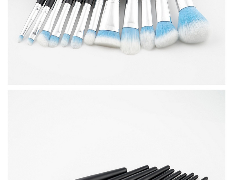 Trendy Blue+white Color Matching Decorated Makeup Brush(12pcs),Beauty tools